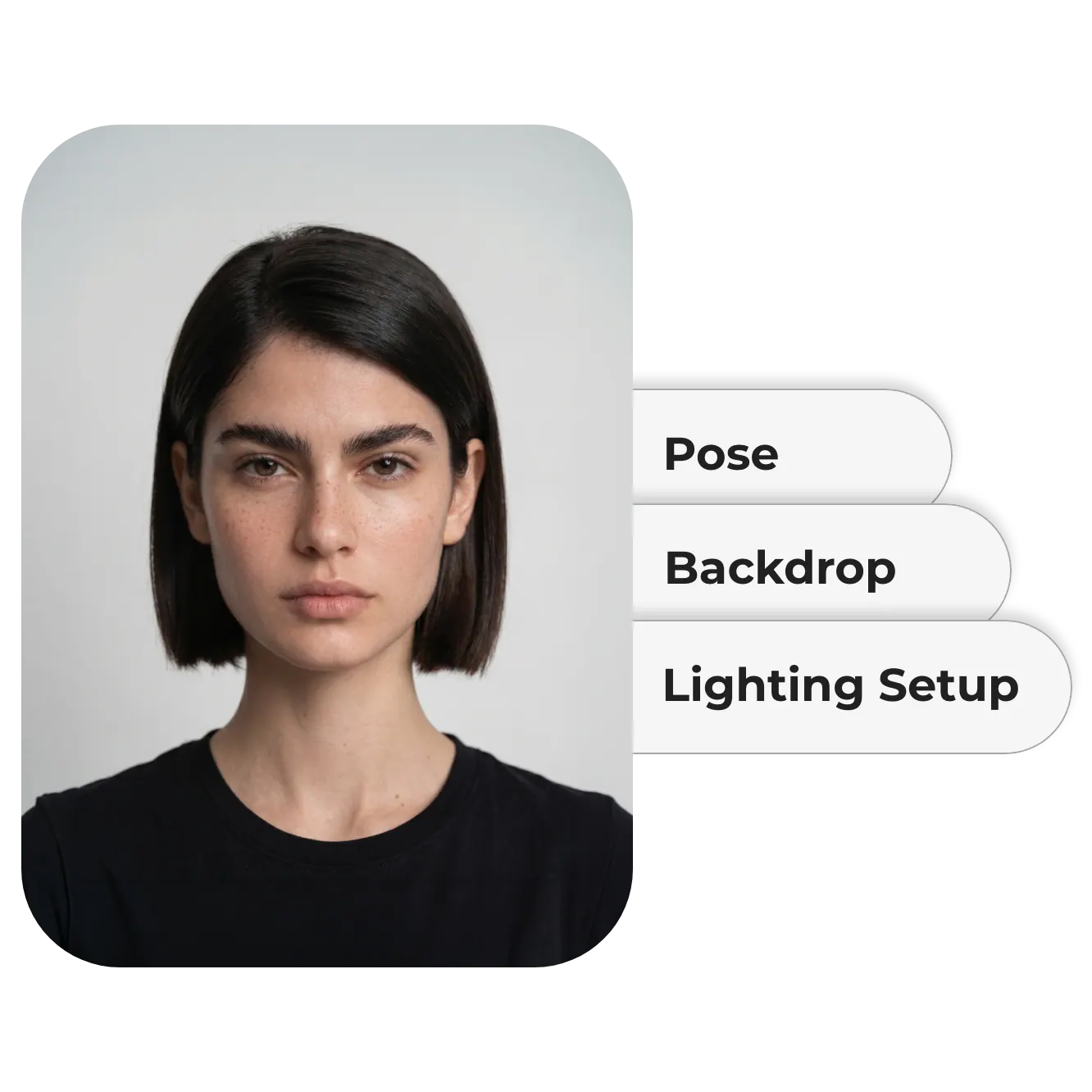 Model portrait with pose, backdrop and lighting setup options
